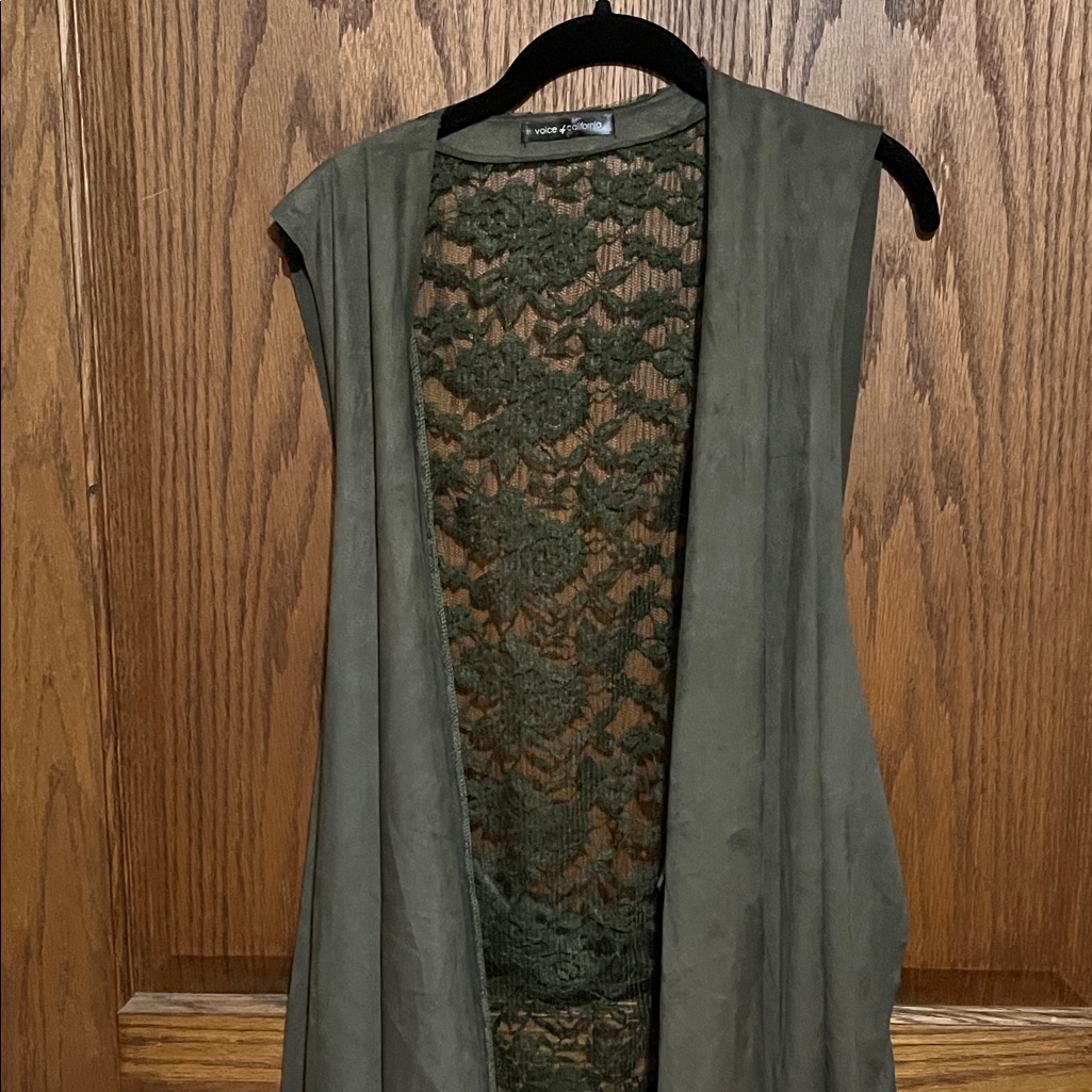 Olive Green Lace Detail Sleeveless Top